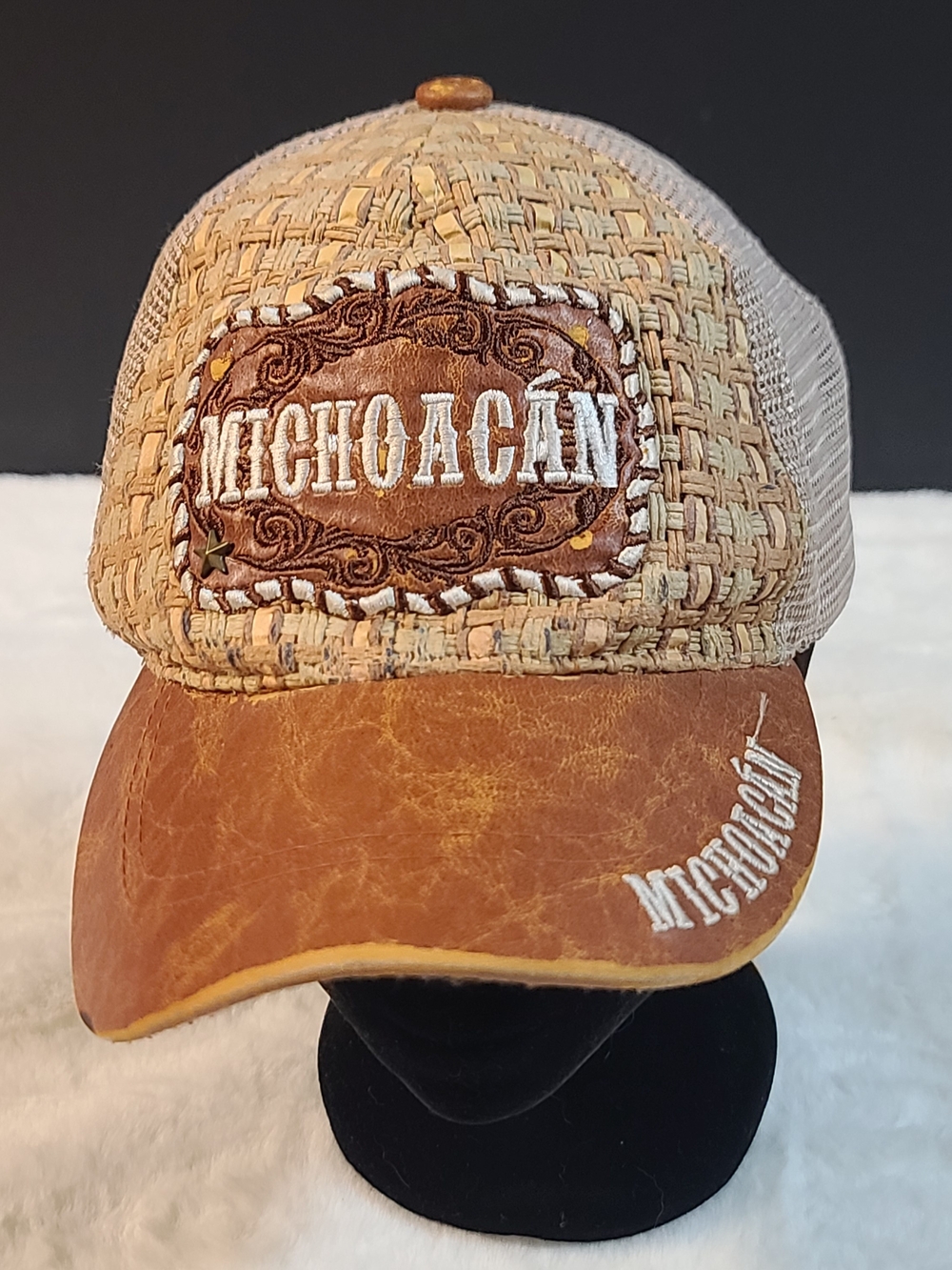 Just USA Tan Woven Trucker Cap with Brown Brim